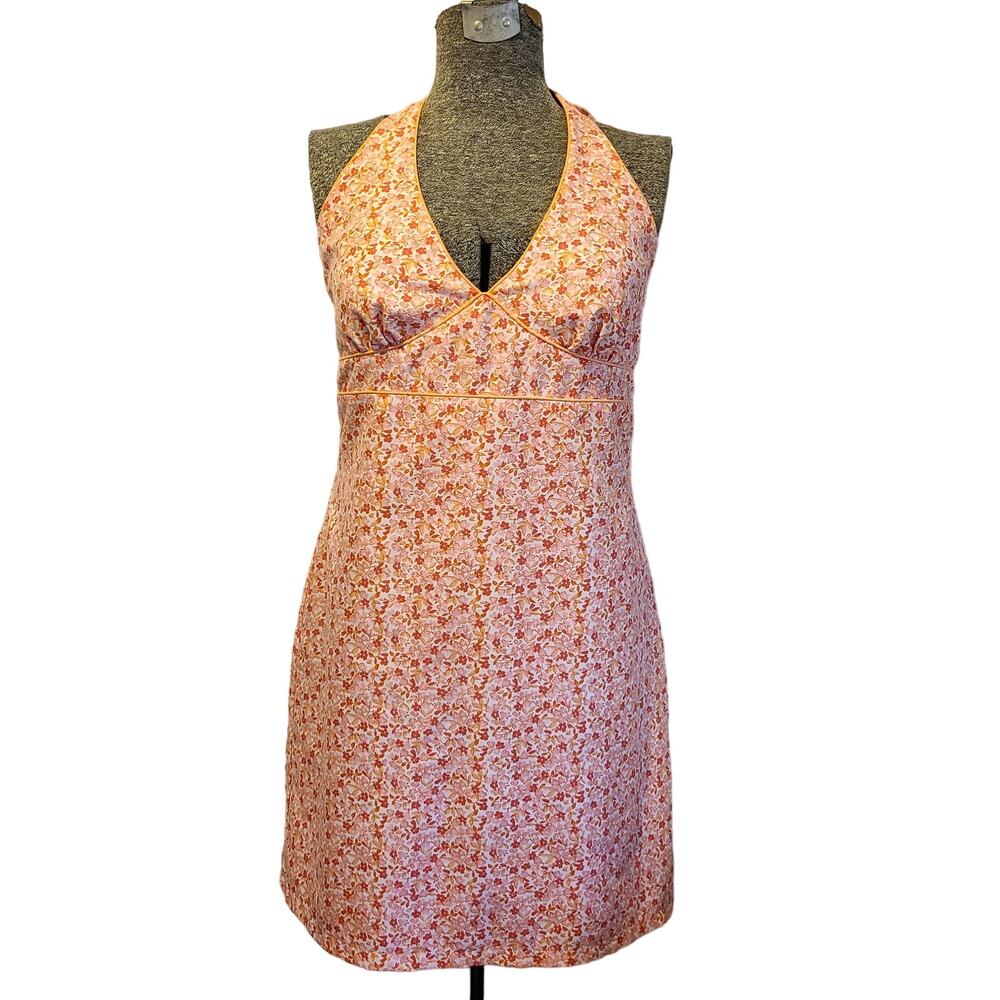 Halter Dress Womens Reversible Sz   Approx Handmade Hawaiian Floral Pink White